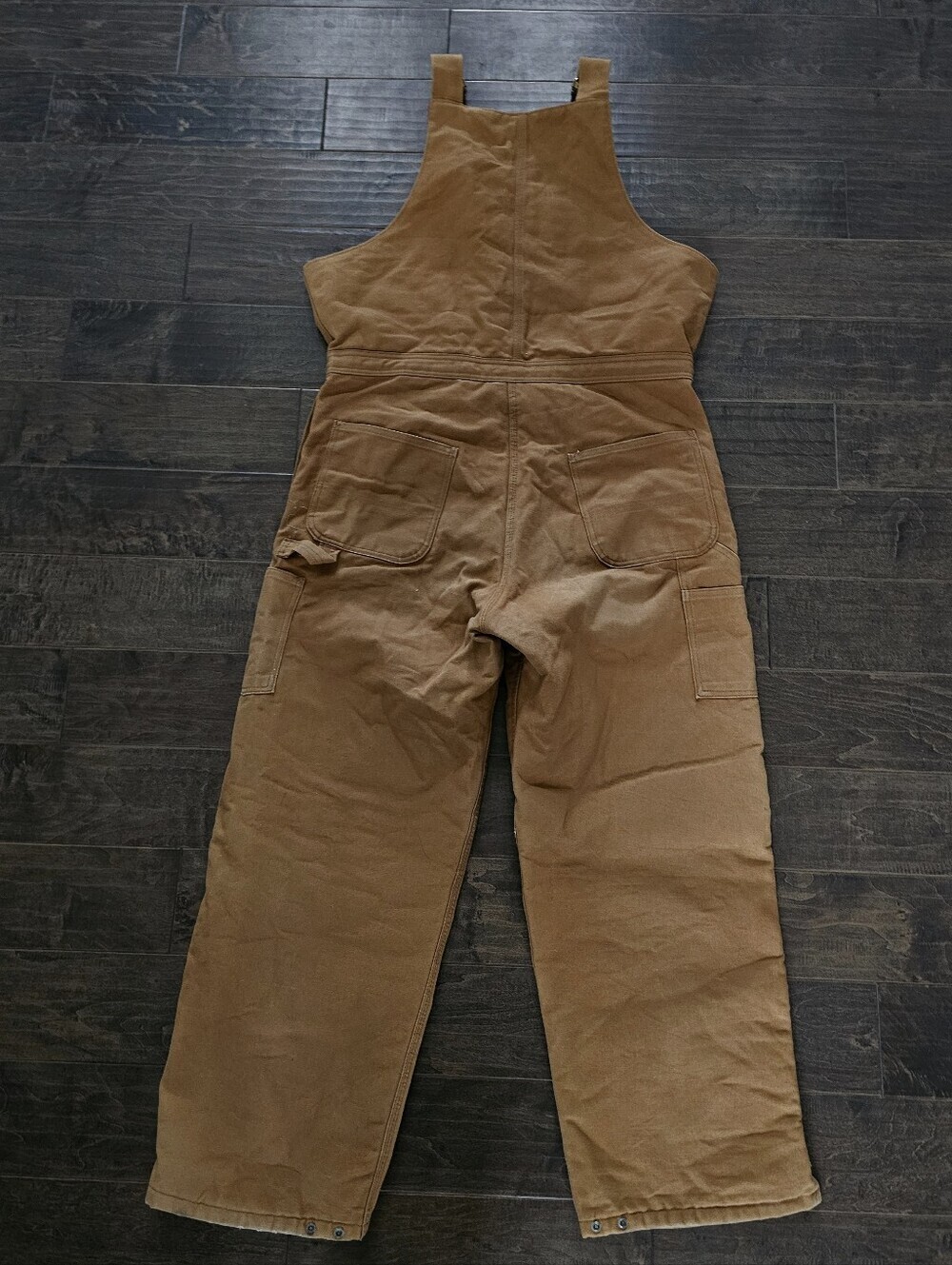 VINTAGE Beautiful Carhartt Brown Duck Bib Overalls with Red Lining Sz 40 X 30 - Picture 6 of 14